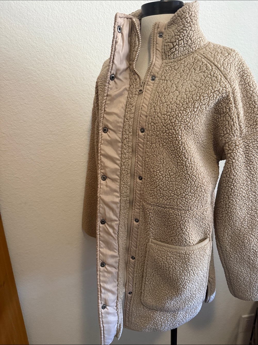 Zella Taupe Sherpa Snap-Front Coat - Picture 4 of 4